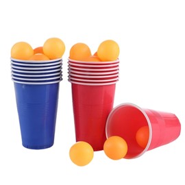 24Pcs Table Tennis Party Game Set 6 Red Cups 6 Blue Cups 12 Balls Reusable Plastic Cups for Birthday Party Dinner Tabletop Game Camping Indoor Outdoor Party Bash Essentials