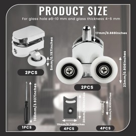 4Pcs Chrome Plated Shower Glass Door Rollers, 23mm Curved Shower Door Wheels, Shower Replacement Twin Rollers, Bathroom Door Fixing Pulleys with Anti-Slip Screwdriver for Enclosure Glass Doors 4-6mm