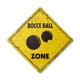 Bocce Vintage Crossing Sign Zone Xing | Indoor/Outdoor Plastic | 12" Tall Rustic Set Balls Italy Team Game Player Play Court Italian