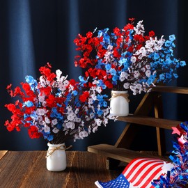 Nitial 2 Set 4th of July Decorations Artificial Patriotic Floral Picks with Vase Red White Blue Bouquets Independence Day Floral Arrangement Table Centerpieces for Home Office Restaurant Vase Decor