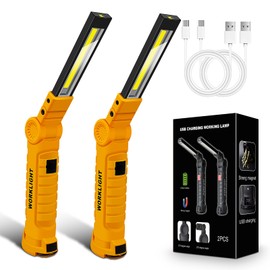 2Pack LED Work Light, USB Rechargeable COB Light with Magnetic Base 360°Rotate and 5 Modes, Folding Flashlight Inspection Light for Car Repairing, Workshop, Household and Emergency Use, Large