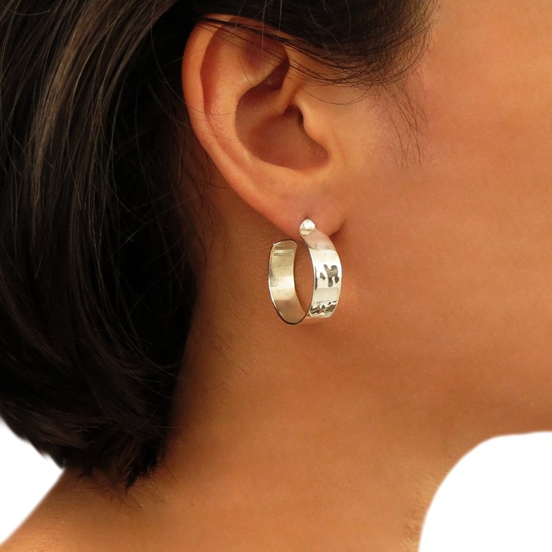 Solid Handmade 925 Sterling Silver Hammered Hoop Circle Earrings