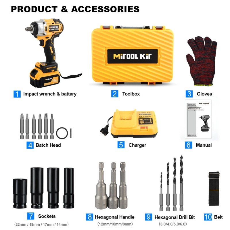 MITOOL KIT 600Nm Cordless Impact Wrench Gun 1/2'' Brushless High