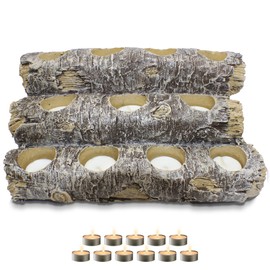 Castaway Faux Fireplace Logs Fireplace Candle Holder. Fake Fireplace Logs with Lights Included. Realistic Fireplace Log Holder Plus 12 Fireplace Candles. Rustic Decor Wood Log Candle Holder