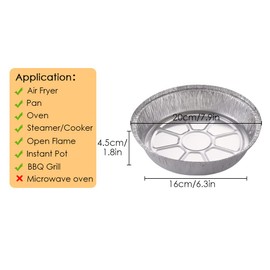 Non-Stick Round Disposable Air Fryer Aluminum Foil Liners 50PCS, Oil-Proof Aluminum Foil Tin Box Also for Steamer Basket Instant Pot Oven & Grill (8 Inch)