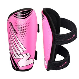 Shin Pads Football Youth Kids - Shin Guard for Boys Girls Teenagers 2-18 Years Old - Soccer Shin Guards Protection Equipment with Adjustable Straps - Pink, L