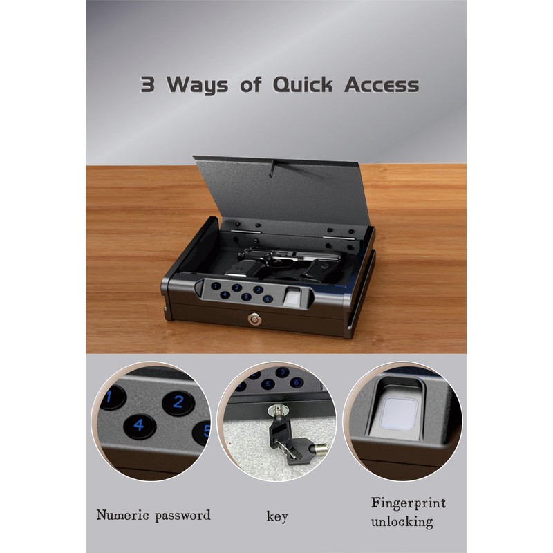 gun safe，Biometric Gun Safe For Handgun with fingerprint, key and