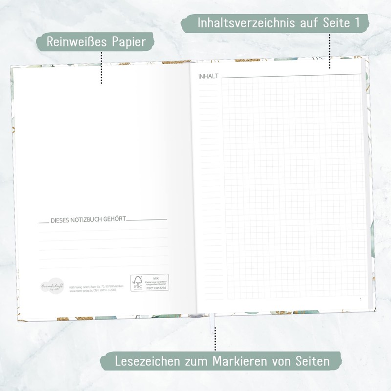 Trendstuff by Häfft Notebook A5 Squared [Gold Leaf] 124 Pages,