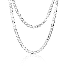AKA Jewellery - Men 925 Sterling Silver Rhodium Necklace - Flat Cuban Curb Chain 7.4 mm Width - Sizes: 20" in
