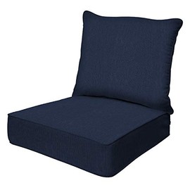 Honeycomb Indoor/Outdoor Textured Solid Indigo Blue Deep Seat Patio Cushions: Resilient Foam Filling, Weather Resistant Patio Cushions, 2-Piece Set, Seat: 24" x 23" x 6.5"; Back: 27" x 23" x 8"