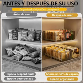 3PK Contenedores organizadores de despensa de plástico, Organizador de refrigerador deslizante apilable tipo cajón sin BPA,para nevera, armarios y despensa (Pequeño)