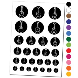 Guitar in Circle Music Temporary Tattoo Water Resistant Fake Body Art Set Collection - Black (One Sheet)