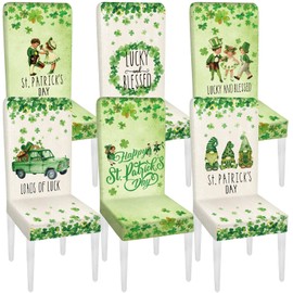 Yoande Set of 6 St. Patricks Day Chair Covers, Green Spring Saint Patrick Shamrock Chair Slipcovers, Retro Emovable Washable Seat Protector Covers for Home Kitchen Dining Room Decor