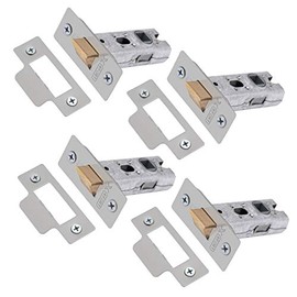 XFORT Tubular Latch, Satin Chrome, Tubular Door Latch for Internal Wooden Doors, (4 Pack, 65mm)