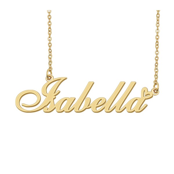 Aoloshow Isabella Name Necklace Heart Charm Pendant 18k Gold Plated