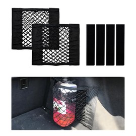 JUSTTOP 2 PCS Cargo Net, 9.8×11.8 Inch Elastic Stretchable Cargo Organizer Mesh Net with Tape Sticker, Universal Wall Sticker Storage Pouch Bag for Car SUV RV, Car Accessories