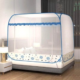 Lovely square one-touch mosquito net 200x150cm (Blue Flower)