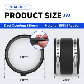 EFUTURETIME Flexible Gummimuffe 150mm aus EPDM mit Schlauchschellen Edelstahl, Rohrverbinder Gummi Innen φ 150mm Gummimanschette Lärmreduzierung für Lüftungsrohr, Staubabscheider, Kohlefilter