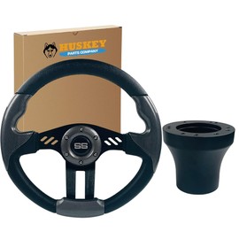 Huskey Trooper Carbon Fiber Steering Wheel Black Brushed Spokes Non-slip Texture Grip W/Matte Black Hub Adapter For E-Z-GO Medalist TXT RXV VALOR ST Gas Electric Models Premium Quality