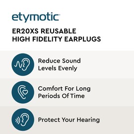 Etymotic ER20XS ETY Earplugs - Standard Size, Frost - High-Fidelity Hearing Protection - Up to 20 dB Sound Reduction - Reusable - Includes Neck Cord & Carrying Case