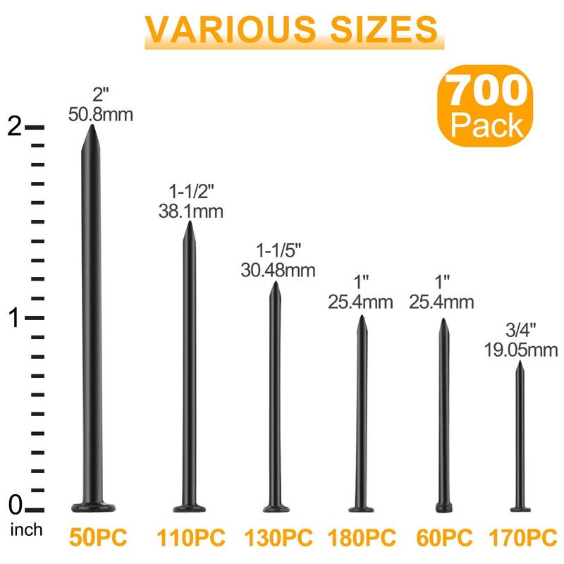 KURUI Hardware Nails for Hanging Pictures Assorted Kit,700pc Black Picture