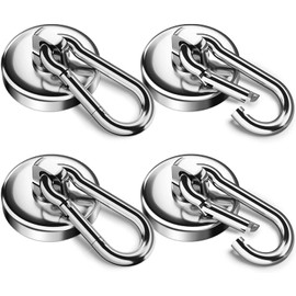 FINDMAG 4 Pack Magnetic Hooks, 45.5 KG(100 LBS) Strong Magnet with Hook Heavy Duty, Super Strong Neodymium Magnets with Swivel Carabiner Snap Hooks for Indoor/Outdoor Hanging Camping Grill Kitchen