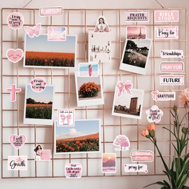 Pink Prayer Board Bible Stickers, 50 Pcs Inspirational Sticker, Pray Decals for Vision Board Journaling Scrapbook Laptop Cup, Motivational Quotes Christian DIY Gifts