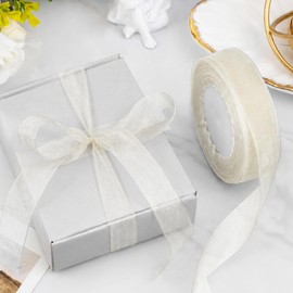 JaoZuyard Ivory White Organza Chiffon Ribbon 1 inch X 50 Yard