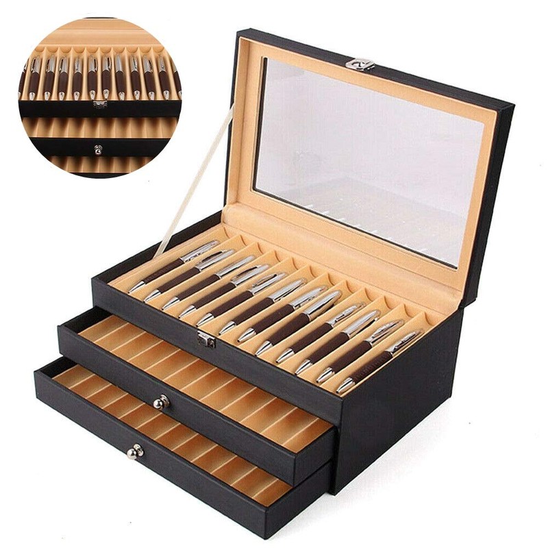 Pen Display Case Box, Leather Pen Storage Collect Holder Case