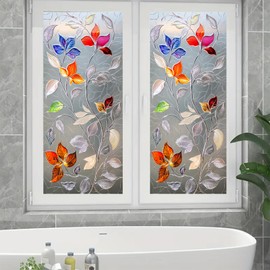 BlissYard Stained Glass Window Film Colorful Leaf Vine Window Privacy Film Glass Privacy Decals Living Room Sun Blocking Decor Removable Static Cling Stickers 17.71x39.97 inch