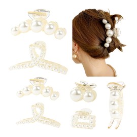 inSowni 7 Pack Plastic Pearl Hair Claw Clips Non Slip Jaw Clamps Clasps Styling Korean Decorative Barrettes Hair Accessories for Women Girls Thin Thick Hair