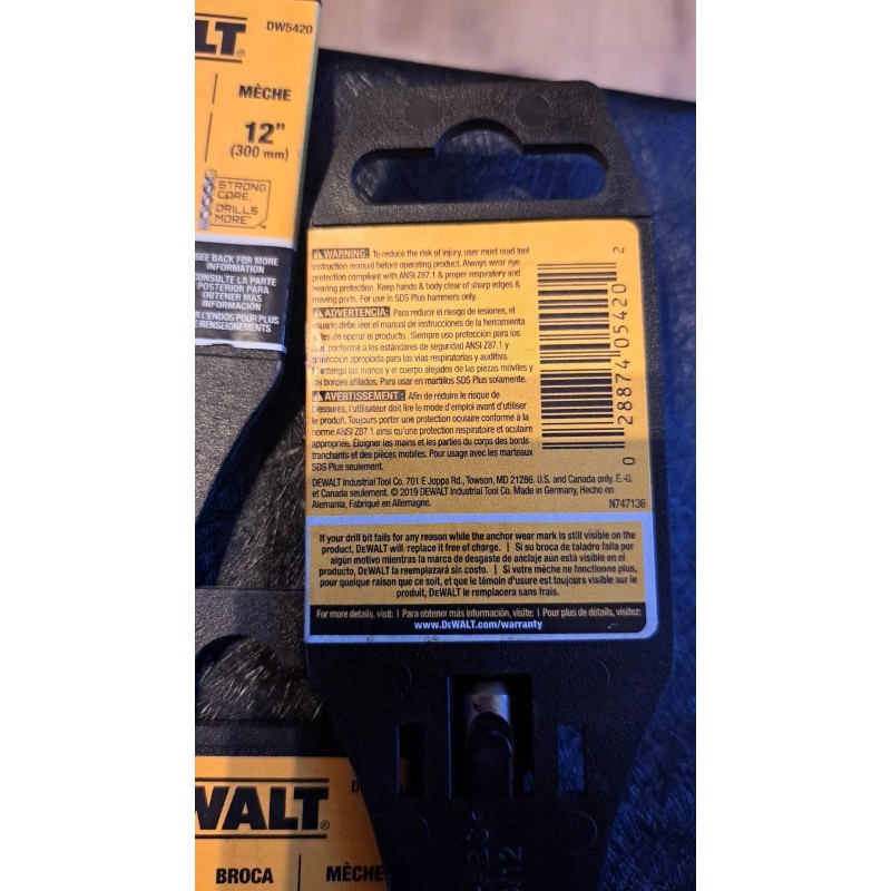 DEWALT DW5420 DRILL BIT 1/4", 10", MECHE 12"