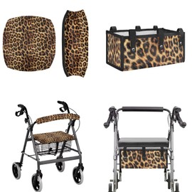 LedBack Leopard Print Rollator Walker Accessories 3 Pack Rollator Walker Seat and Backrest Rollbar Covers Soft Universal Walkers Seat Covers Organizer Pouch Storage