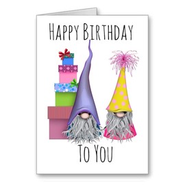 Gonk Gnome Happy Birthday Card Presents Party Cute (Envelope Included)