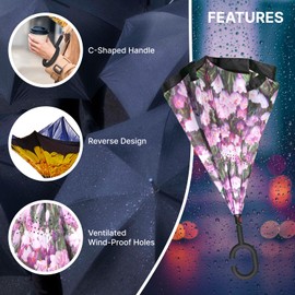 Topsy Turvy Inverted Umbrella Windproof UV Protection Drip-Free Inverted Design Hands-Free Option Comfort-Grip C-Shaped Handle and Exclusive Patterns Bird of Paradise