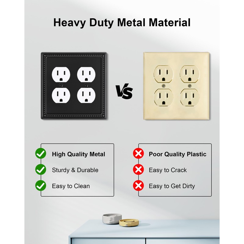 TREEWELL 2-Pack Double Duplex Outlet Cover, Metal Switch Plates and