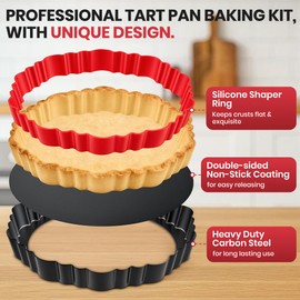 Maywe Tanso Upgraded 9 Inch Tart Pan with Removable Bottom, Non-Stick Deep Fluted Carbon Steel Quiche Pan, Includes Crust Shaper Ring - Quiche Baking Dish Tart Mold for Baking, Party & Festival
