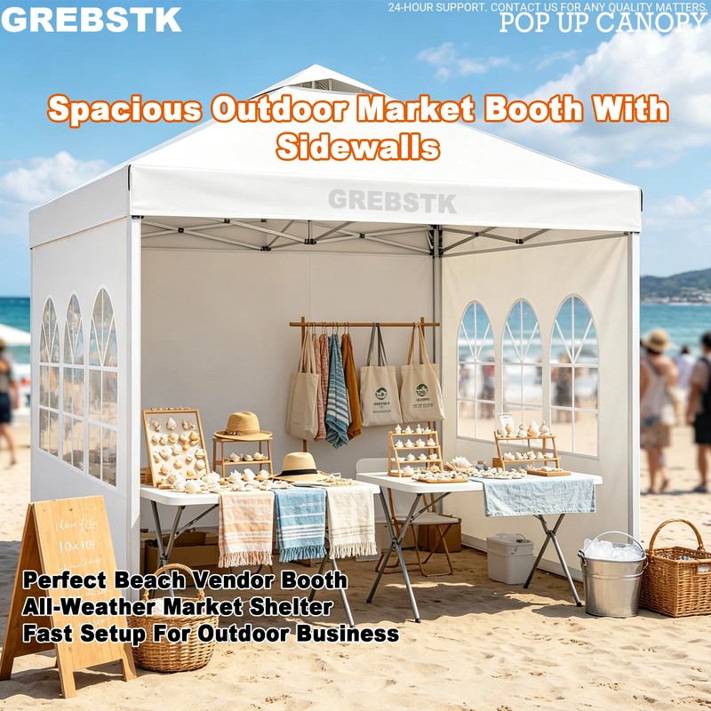 GREBSTK 10x10ft Pop Up Canopy Tent with Sidewalls, Instant Setup,