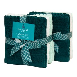 PH Pleasant Home Diamond Wash Cloths Set - 12 Pack (12” x 12”) – 509 GSM - 100% Ring Spun Cotton Wash Cloth - Super Soft and Highly Absorbent Face Towels (Green, White & Mint)