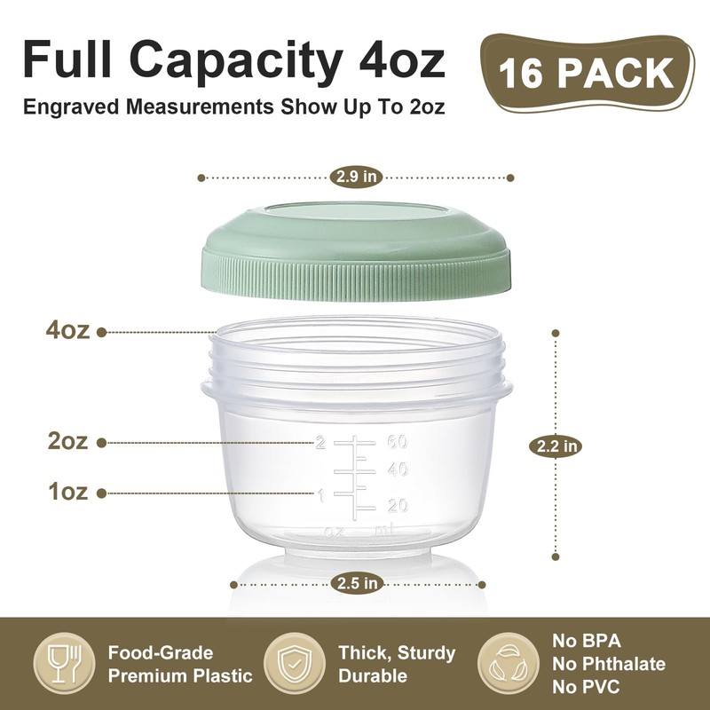 VITEVER [16 Pack] 4 oz Small Containers with Lids, Freezer