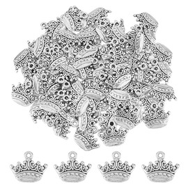 DICOSMETIC 80Pcs Vintage Crown Pendants Small Crown Charms Alloy Tiara Charm 14.5x17.5x2mm Antique Silver Cute Jewelry Charms for Necklace Bracelet Jewelry Making, Hole: 1.6mm