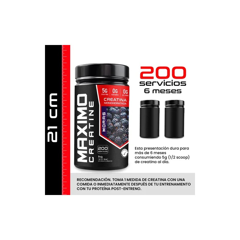 Creatina Monohidratada Maximo Protein 1kg 200 Porciones Moras