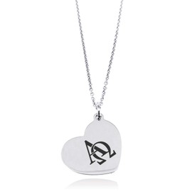 Tioneer Stainless Steel Alpha & Omega Floating Heart Tag Charm Pendant Necklace