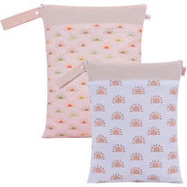 AKOZLIN Bolsa para Ropa Mojada, Beige,Impermeable, 2 Pcs Bolsas para Pañales Mojados y Secos,Doble Cremallera, Para Bebé