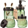 Amolliar Mason Jar Bathroom Accessories Set, 4 Pcs Green Glass