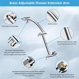 Hibbent All Metal Rain Shower Head, 10'' High Pressure Rainfall Square Showerhead with 16" Shower Head Extension Arm, Solid Brass Adjustable Shower Arm Extender, Waterfall fixed Showerheads, Chrome