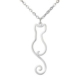 YIQPKUM Elegant Stainless Steel Cat Necklace Statement Pendant Jewellery for Women Animals Lovers Charms Party Birthday Gifts (Silver Plated)