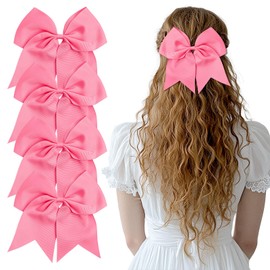 ZESION Large Pink Hair Bows, 4-Pack Grosgrain Ribbon Cheer Bows, Classic Style Hair Accessories