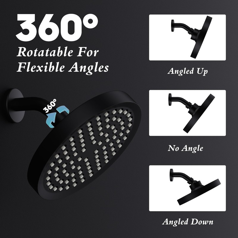 CENOSA Shower Head High Pressure Rain 6 Inch Round Black