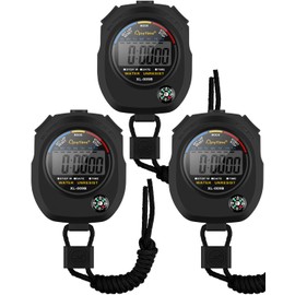 Sport Stopwatch Timer, Professional Digital Stopwatch with Calendar Alarm Compass Multifunctional Handheld Stopwatch Timer for Swimming Running Soccer Coaches Referee Equipment (3 Pack)
